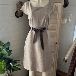 Studio I Women’s Career Beige Short-Sleeve Knee Length Belted Dress Size 10
